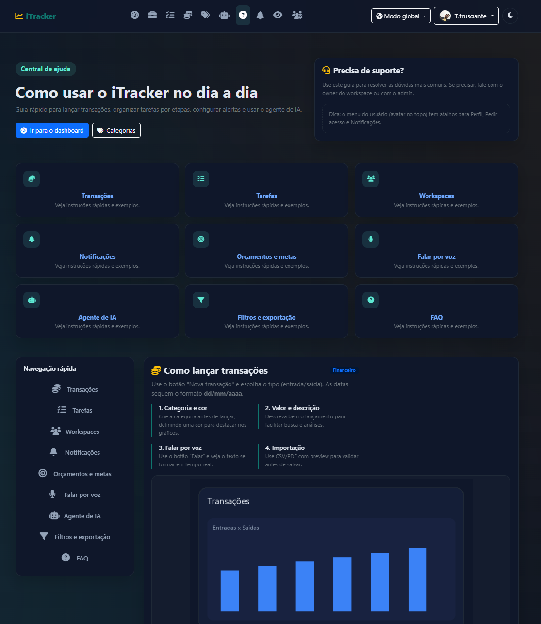 Página de ajuda - Modo escuro